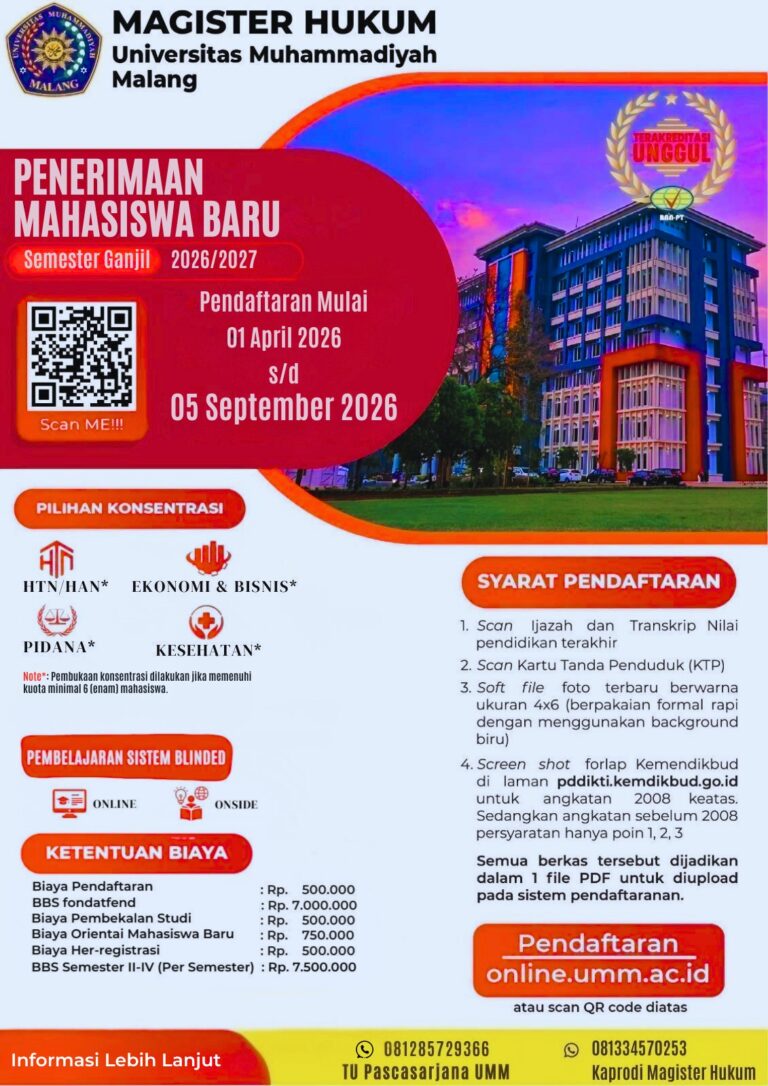 PENERIMAAN MAHASISWA BARU MAGISTER HUKUM JALUR REGULER