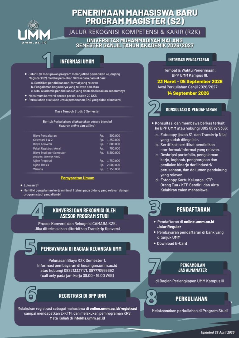 PENERIMAAAN MAHASISWA BARU PROGRAM MAGISTER (S2) JALUR R2K